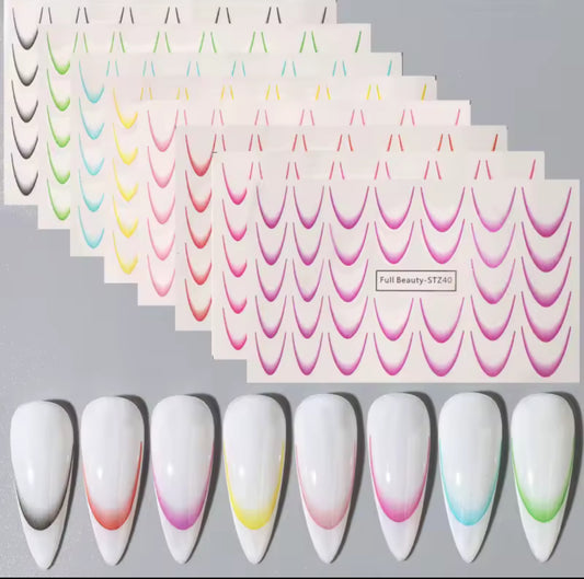 Color Gradient French Tip Nail Stickers – Self-Adhesive Manicure Decals