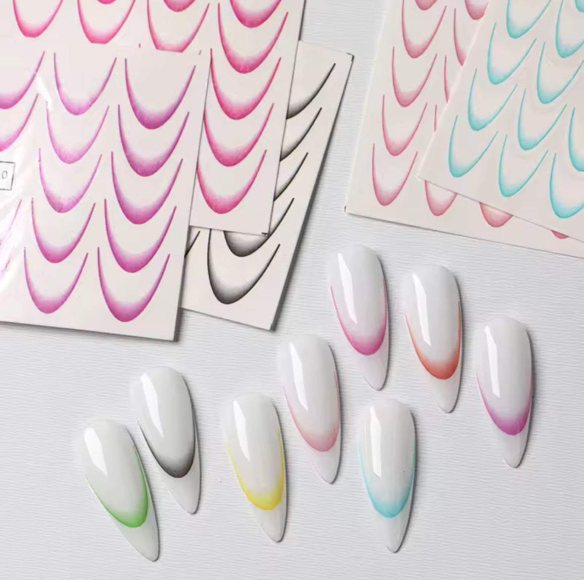 Color Gradient French Tip Nail Stickers – Self-Adhesive Manicure Decals