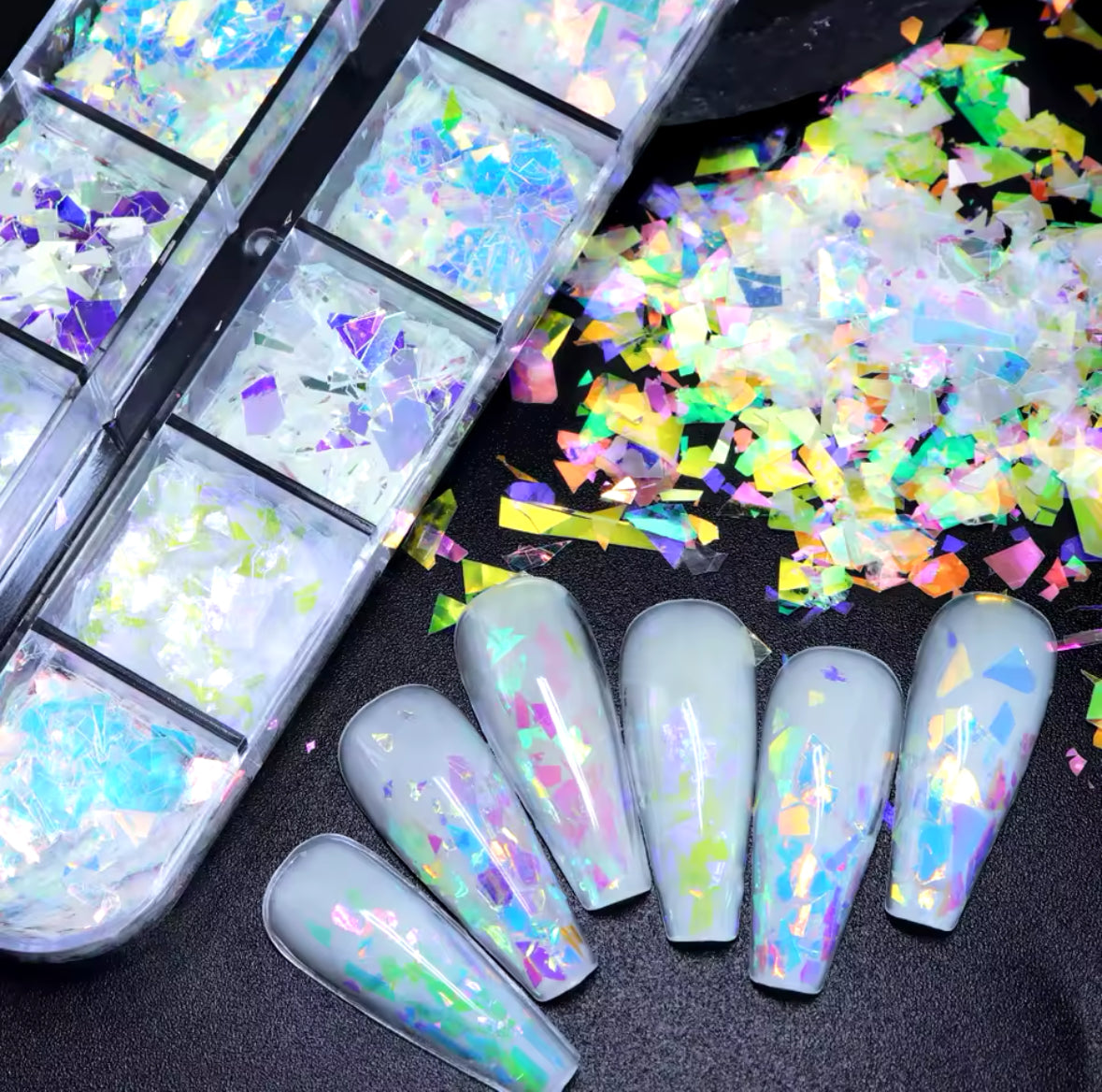 Rainbow nail design, broken glass, design (A32)