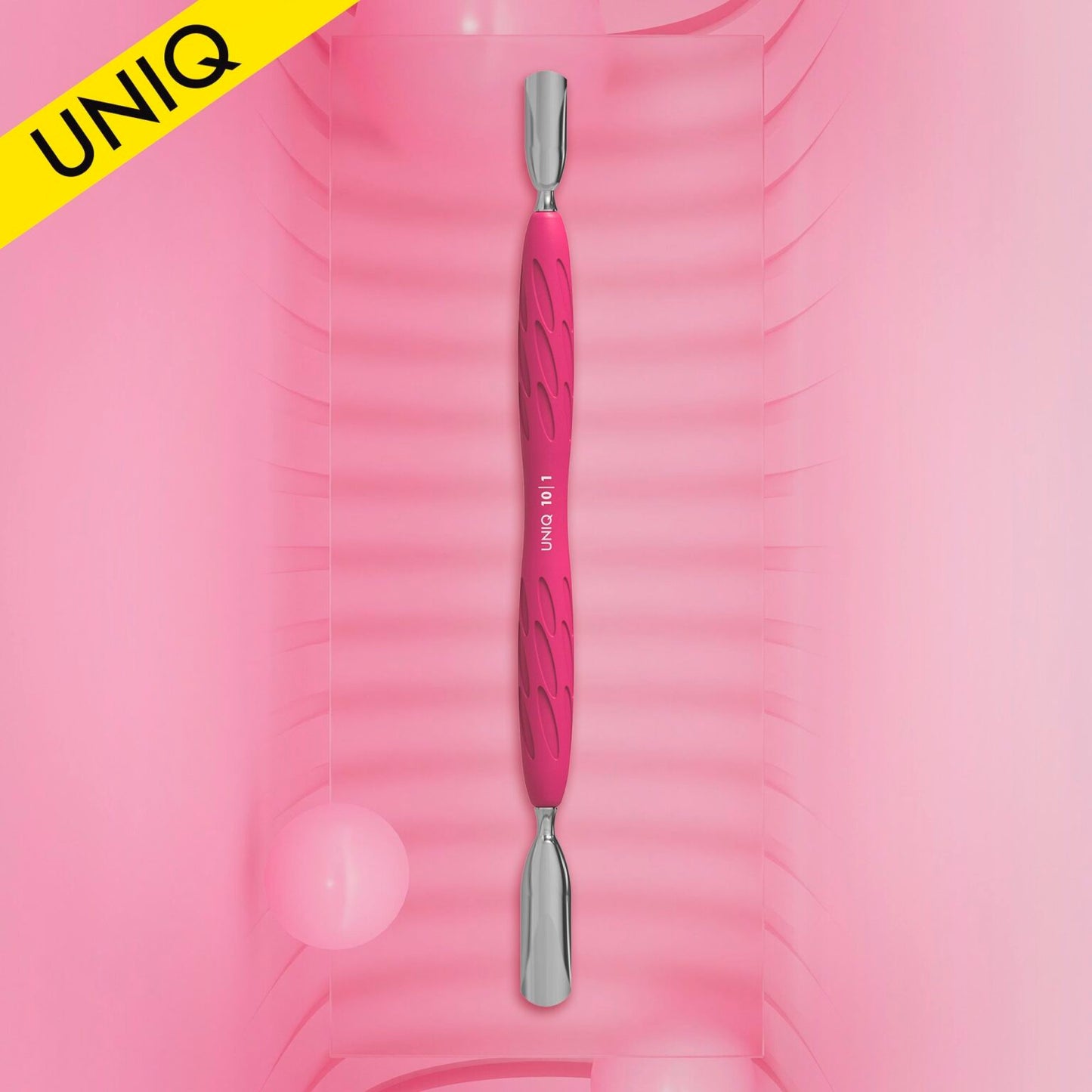 STALEKS Manicure pusher Gummy with silicone handle UNIQ 10 TYPE 1 (rounded wide and rounded narrow pusher) (PQ-10/1)