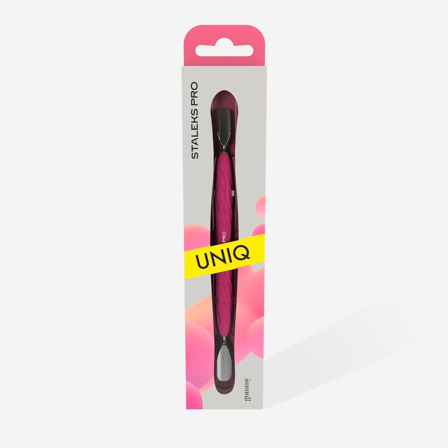 STALEKS Manicure pusher Gummy with silicone handle UNIQ 10 TYPE 1 (rounded wide and rounded narrow pusher) (PQ-10/1)