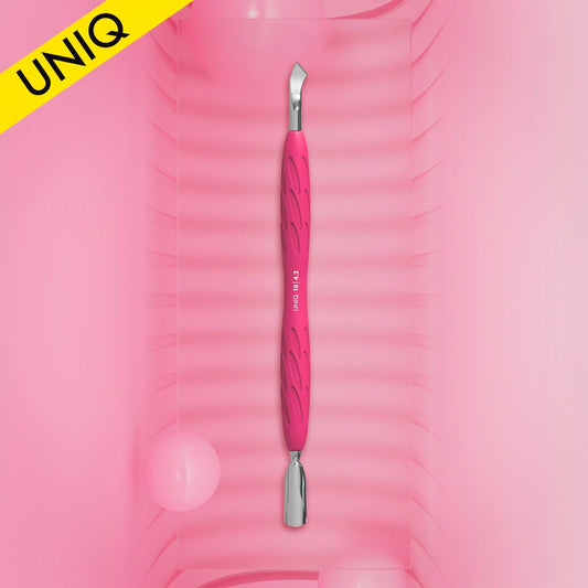 Manicure pusher Gummy with silicone handle UNIQ 10 TYPE 4.2 (rounded narrow pusher and bent blade) (PQ-10/4.2)