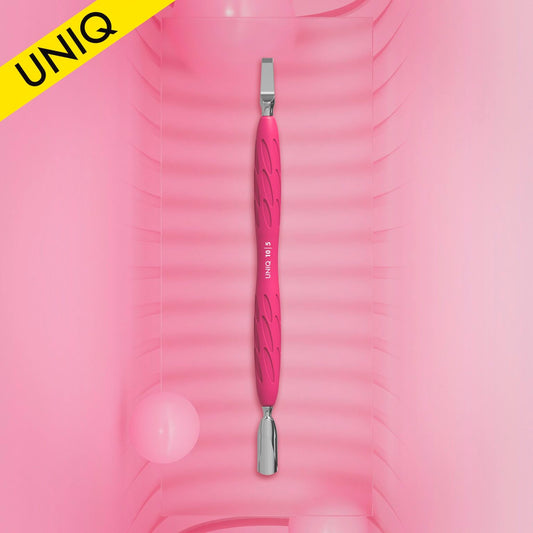 Manicure pusher Gummy with silicone handle UNIQ 10 TYPE 5 (rounded narrow pusher and straight blade) (PQ-10/5)