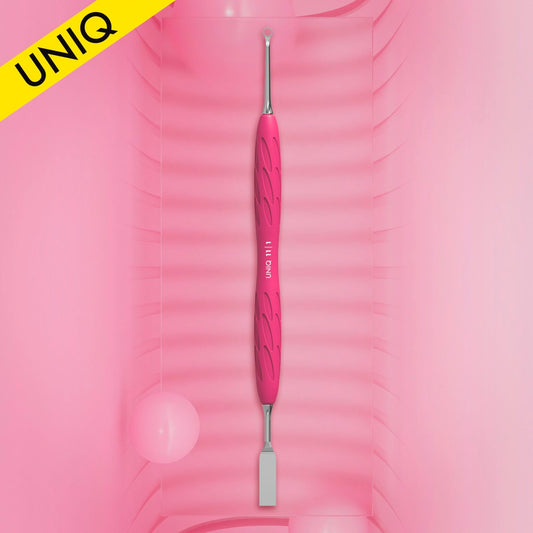 Manicure pusher Gummy with silicone handle UNIQ 11 TYPE 1 (straight flat and loop pusher) (PQ-11/1)