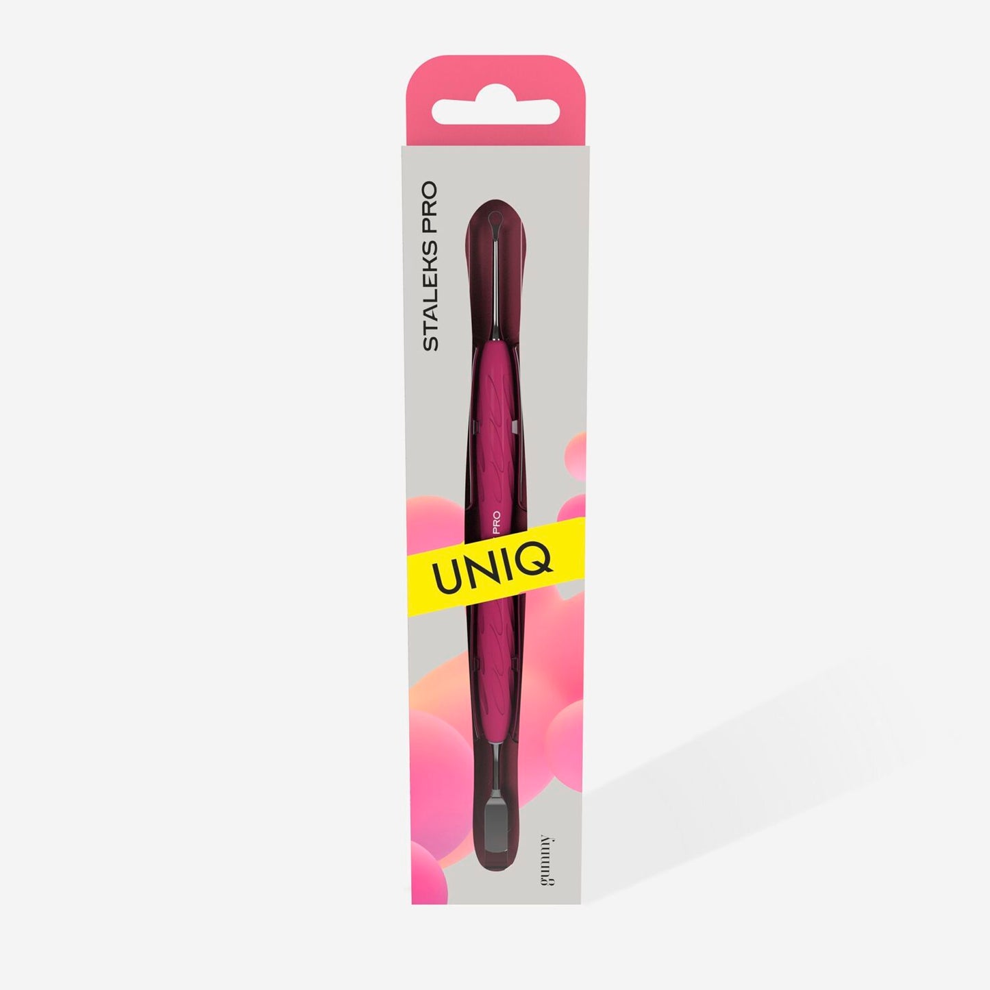 STALEKS Manicure pusher Gummy with silicone handle UNIQ 11 TYPE 1 (straight flat and loop pusher) (PQ-11/1)