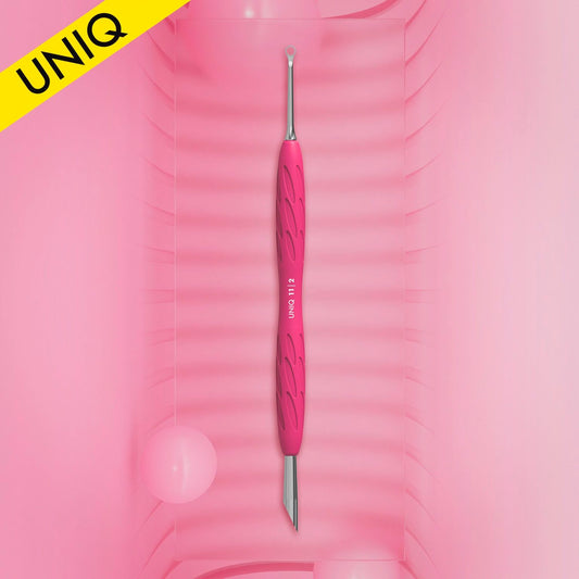 Manicure pusher Gummy with silicone handle UNIQ 11 TYPE 2 (beveled and loop pusher) (PQ-11/2)