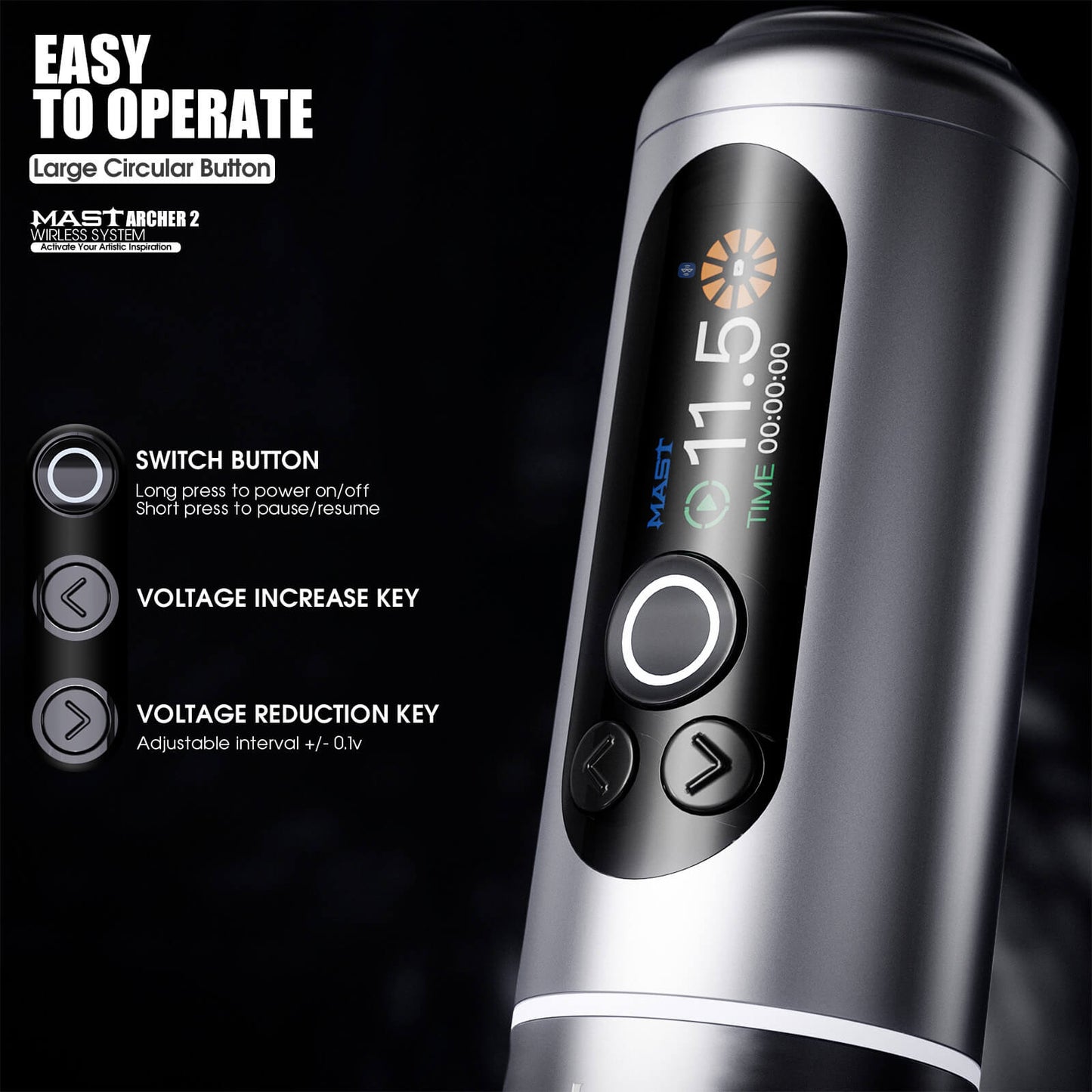 Mast Archer 2 Wireless Tattoo Pen Machine with 3.5MM Stroke Brushless Motor Color Screen