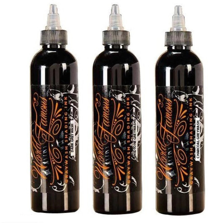 World Famous Charcoal 3 Bottle Grey Wash Set Tattoo Ink