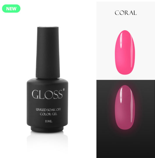 GLOSS fluorescent gel polish Coral Elf, 11 ml