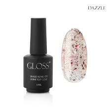 GLOSS Shine top coat Dazzle, 11 ml (transparent with a peach undertone, with pink and golden foil)