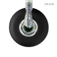 GLOSS Shine top coat Flicker, 11 ml (transparent with a light green undertone, holographic and green foil)