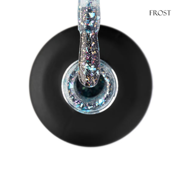 GLOSS Shine top coat Frost, 11 ml (transparent with a light blue undertone, with light blue holographic foil)