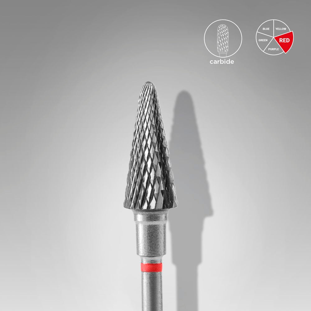 STALEKS Carbide nail drill bit cone red EXPERT head diameter 6 mm / working part 14 mm (FT71R060/14)