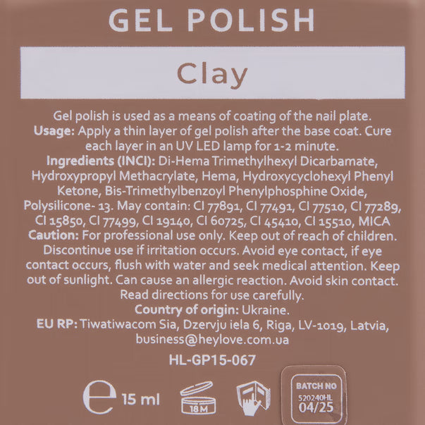 HEYLOVE Gel Polish Clay, 15ml (TPO Free)
