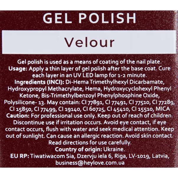 HEYLOVE Gel Polish Velour, 15ml (TPO Free)