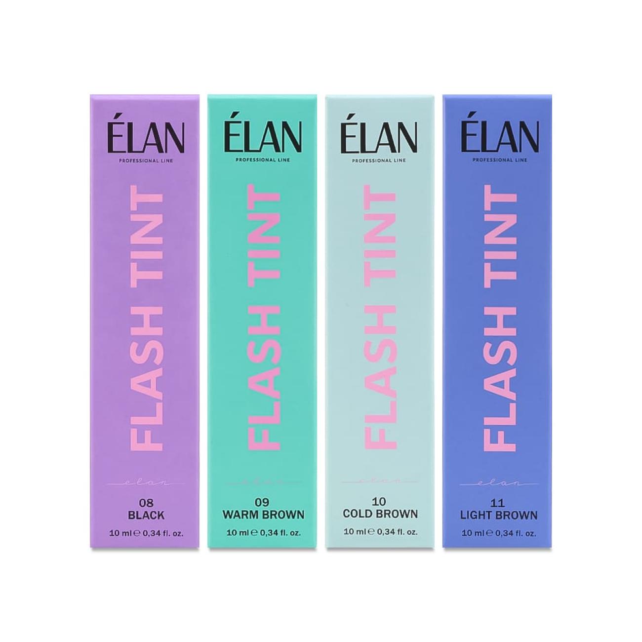 ELAN FLASH TINT Eyebrow and eyelash occlusive tinting system, 10ml (08 black, 09 warm brown, 10 cold brown, 11 light brown)
