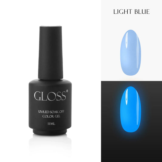 GLOSS fluorescent gel polish Light Blue Elf, 11 ml (light blue)