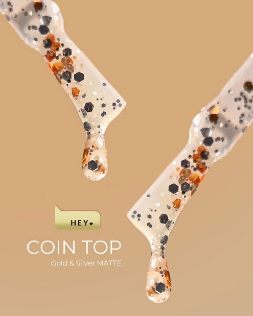HEYLOVE Coin Top Silver & Gold Matte Gel Polish Top Coat, 15 ml
