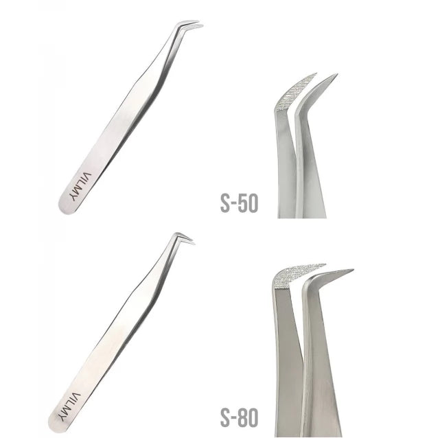 Eyelash extension tweezers VILMY / boot (tilt angle 50°) / S-50