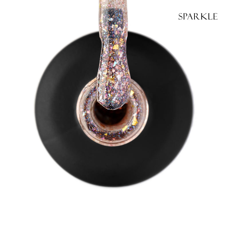 GLOSS Shine top coat Sparkle, 11 ml (transparent with a nude undertone, with holographic and golden foil)